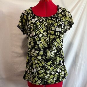 Style & Co. Black and Green Patterned Blouse MM376